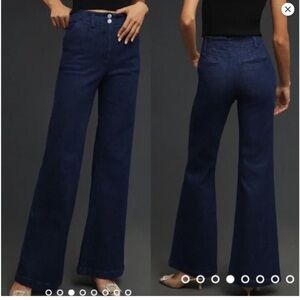 Maeve Anthropologie High Rise Tailored Flare Jeans Sz 28 Wide Leg Trouser Blue